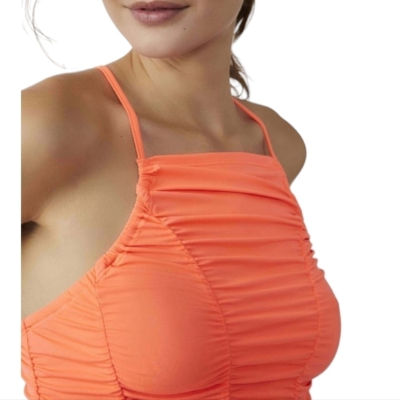 Free People FP MOVEMENT Shirr Enough Tank Top Ruched Neon Coral Size Lar… - Picture 5 of 12